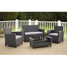4 Piece Outdoor Patio Furniture Set In Grey Resin Wicker And Cushions Wicker Patio Set Resin Patio Furniture Outdoor Patio Furniture Sets