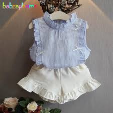 2piece 2 6years Summer Baby Girls Outfit Korean Kids Clothes Chiffon Sleeveless Blue T Shirt Shorts Children Clothing Set Bc1097 Buy Cheap In An Online Store With Delivery Price Comparison Specifications Photos And Customer Reviews