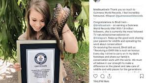 The sweet snapshot also showed a throwback image of herself. Bindi Irwin Wins Guinness World Record For Instagram Followers Celebrities Celebretainment Com