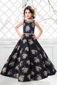 Indian wear salwar kameez anarkali party wear fashionable designer ethnic wedding suit. Navy Blue Jequard Weave Floral Silk Partywear Gown Dress Girls For Kids Wear White Button 2631121