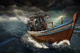 Oude Boot In Storm Foto S