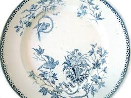 French Vintage Creil Montereau Blue Transferware Footed Fruit Dessert Serving Plate Motif Perruche Parrot French Country Blue Transferware Transferware French Vintage