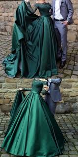 A Line Off The Shoulder Long Sleeves Dark Green Prom Dress With Lace Vestidos De Noche Verdes Vestidos De Fiesta Verde Vestidos De Fiesta