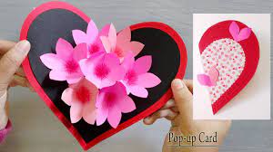 Fold the card in half. Paper Heart Flower Popup Card Paper Crafts Handmade Craft Valentine Pop Up Card Youtube