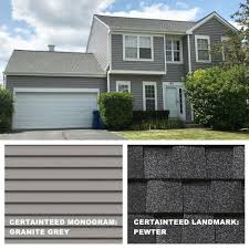 Vinyl siding is fairly resilient, but stray baseballs or chunks of hail can leave behind holes, dents repair minor holes quickly and easily with vinyl caulk. Roof Certainteed Landmark Pewter Siding Certainteed Monogram Granite Grey Roof Shingle Colors Certainteed Vinyl Siding House Roof Shingles