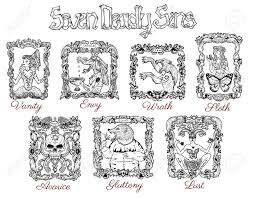 Information and commentary on the seven deadly sins, the seven heavenly virtues, and more. Collection With Seven Deadly Sins Concept Drawings In Baroque Frames Hand Drawn Engraved Illustration Tattoo And T Shirt Design Religious Symbol Stock Photo Picture And Royalty Free Image Image 105325784