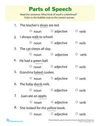 Parts Of Speech Quiz Worksheet Education Com Part Of Speech Grammar Parts Of Speech Worksheets Parts Of Speech
