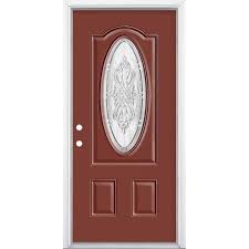 Old craftsman style front door with oval glass. Masonite 36 In X 80 In New Haven 3 4 Oval Lite Right Hand Inswing Painted Steel Prehung Front Exterior Door With Brickmold 25168 The Home Depot