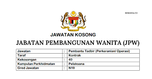 Sebagai makluman, kementerian pembangunan wanita, keluarga dan masyarakat malaysia melalui jabatan pembangunan wanita (jpw) menyatakan bahawa golongan ibu tunggal adalah merupakan kumpulan sasar untuk menerima manfaat yang pebagai. Jawatan Kosong Terkini Jabatan Pembangunan Wanita Jpw Ambilan 40 Kekosongan Pembantu Tadbir Seluruh Negeri Di Buka Kerja Kosong Kerajaan Swasta