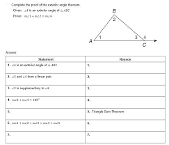 Use this tool to investigate this question. Complete The Proof Of The Exterior Angle Theorem Given 4 Is An Exterior Angle Of Abc Prove Brainly Com