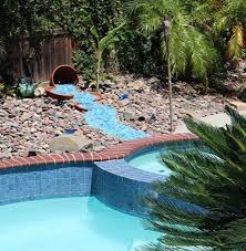 The robust foliage of hosta and the feathery fronds of ostrich fern (matteuccia struthiopteris), contrast well with the delicacy of the variegated ribbon grass (phalaris arundinacea var. Blue Glass Landscaping Mulch Pebble Ideas For Coastal Style Gardening Coastal Decor Ideas Interior Design Diy Shopping