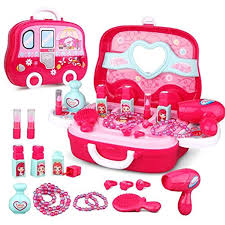 Life Tandy Make Up Box Toy Set For Baby Little Girl Plastic Miniature Hair Dryer Comb Necklace Bracelet Ring Pretend Play C Toys For Girls Makeup Toys Toy Sets