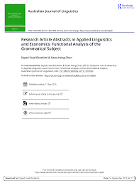 Pdf Research Article Abstracts In Applied Linguistics And Economics Functional Analysis Of The Grammatical Subject