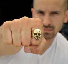 Gold Skull Ring,large Size,14k Solid Gold Skull Ring,half Jaw