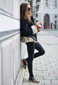 All Black Espadrilles Outfit Outfit Details Fur Collar Jacket