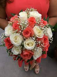 Truloveblooms Coral And White Rose Wedding Bouquet Coralweddingideas Coral Wedding Flowers White Roses Wedding Flower Bouquet Wedding