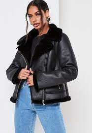 Missguided Black Faux Fur Lined Aviator Jacket In 2021 Aviator Jackets Black Faux Fur Fur Leather Jacket