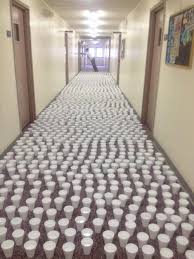 Wow Now That S A Prank Someone Filled An Entire Hallway With Cups Of Water Hilarious Pics About College Life Pranks Senior Pranks College Pranks