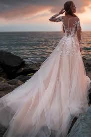 Champagne Tulle Wedding Dress With Illusion Lace Long Sleeves Tulle Wedding Dress Wedding Dress Champagne Wedding Dresses