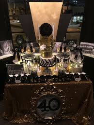 Glamorous Black And Gold 50th Birthday Party Decorations Black White And Gold Candy Buffet With A Glamorous 2 Tier Fondant Cake Brushed With Edible Gold 40th Birthday Parties 50th Birthday Party 60th Birthday Party