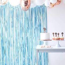 Blue Fringe Curtain Backdrop In 2021 Baby Shower Photo Booth Backdrop Baby Shower Photo Booth Baby Shower Backdrop