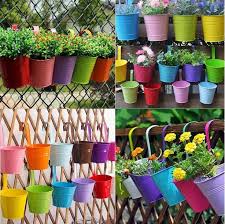 10pc Colorful Metal Flower Pots 4 Inch Hanging Fence Wall Pots Walled Garden Saksi Saksida Cicekler