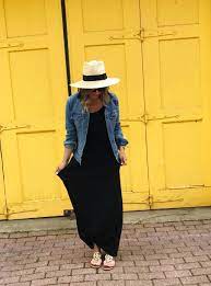 Summer Style Maxi Dress A Straw Hat My Kind Of Sweet Outfits With Hats Black Maxi Dress Outfit Denim Jacket With Dress