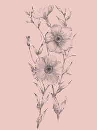 Hand drawn floral seamless pattern. Pink Flower Sketch Illustration I Mixed Media By Naxart Studio