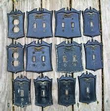 Vintage Metal Colonial Style American Eagle Black Light Switchplate Outlet Covers Dilly Mfg Co Set Of 12 Vintage Metal Outlet Covers Colonial Style