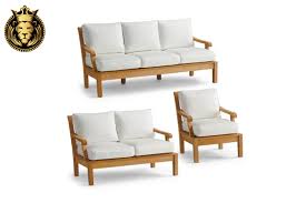 Backrests and armrests in solid okume wood and padding with. Natural Teak Wood Sofa Set With Cushions Royalzig