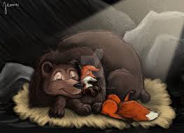 Sleeping Bear And Fox Bear Art Fox Illustration Bear Drawing