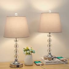 Sold and shipped by lamps plus. Bedside Crystal Table Lamps Set Of 2 With Dual Usb Charging Ports Boncoo Modern Nightstand Lamp Decorative Simple Night Light Lamp With Gray Lampshade For Bedroom Living Room A19 8w Led Bulb
