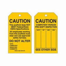 If damage is found to have occurred when an equipment inspection takes place, then the piece of equipment in question must be replaced or repaired. Brady Scaffold Safety Tags Sx313 86629 Shop Inspection Tag Tenaquip