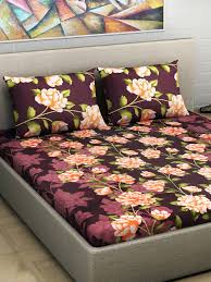 Patterned bed sheet sets : Buy Divine Casa Burgundy Pink Floral Flat 180 Tc Cotton 1 King Bedsheet With 2 Pillow Covers Bedsheets For Unisex 7451239 Myntra