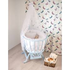 Mavi Beyaz Fransiz Sepet Besik Bassinet Bed Decor