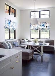 Dark finish and minimalist design make this table the epitome of contemporary decor. Gray Dining Sectional With Trestle Dining Table Transitional Dining Room