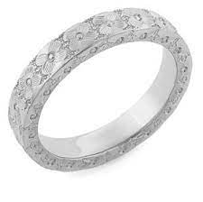 Hand Carved Floral Wedding Band 14k White Gold Floral Wedding Bands Unique Wedding Bands For Women Wedding Ring Bands