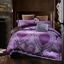 Luxury 4pc Dark Purple Lace Edge Jacquard Queen King Cotton Duvet Cover Set Ivarose Jacquard Bed Linens Luxury Purple Bedding Purple Bedding Sets