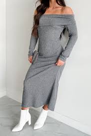 Women's Tanya Off The Shoulder Sweater Maxi Dress in Heather Grey - Size M