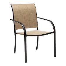 Garden Treasures Pelham Bay Black Stackable Metal Stationary Dining Chair S With Tan Sling Seat Lowes Com Stacking Patio Chairs Steel Dining Chair Dining Chairs