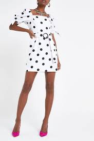 Womens River Island Black Spot Buckle Waisted Dress White Belted Mini Dresses White Mini Dress Dresses