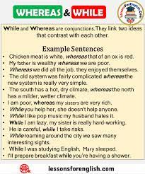 English Uses Whereas And While Definition And Examples While And Whereas Are Conjunctions Learn English Words English Vocabulary Words English Speaking Book