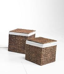 Korbe Behalter Truhen 2er Set M Braun Aus Wasserhyazinthe 36x36x36 Quadratisch Aufbewahrungstruhe Waschebehalter Aufbewahrungskisten