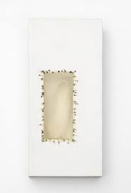 Drywall, shoes, cow bladder, and surgical thread, 47 x 83 1/16 inches (119.4 x 211 cm). Atrabiliarios Salcedo Doris Macba Museum Of Contemporary Art Of Barcelona