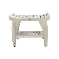 An outdoor shower house makes an ideal pool house and changing area. 24 Coastalvogue Liftaide Tranquility Teak Shower Bench With Shelf Coastal Driftwood Overstock 28300989