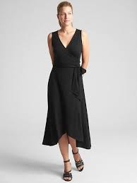 Gap Womens Softspun Sleeveless Wrap Midi Dress True Black Wrap Dress Midi Sleeveless Wrap Dress Black Midi Wrap Dress