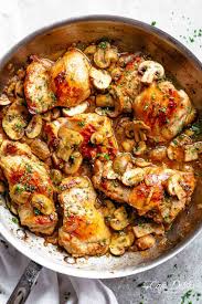 Garlic Mushroom Chicken Thighs A Quick Throw Together Chicken Recipe All Cooked In One Chicken Thights Recipes Boneless Chicken Thigh Recipes Chicken Recipes