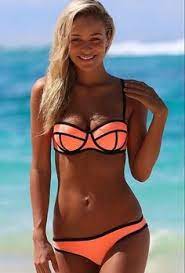Neon Orange And Black Two Piece Bathing Suit For Teens Women Bikinis Neoprene Bikini Neon Orange Bikini