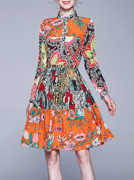 Abiti lungo manica lunga a pois casual (1955633421). Vestiti Lunghi Arancione Bottoni In Pelle Di Poliestere Con Stampe Maniche Lunghe Vestiti Lunghi Eleganti Con Fondo Asimmetrico Maxi Abiti Lunghi Vestito A Maniche Lunghe Abiti Lunghi