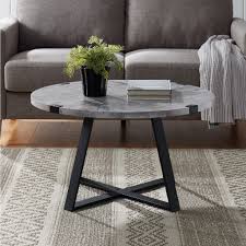 Rustic Round Coffee Table In Dark Concrete Walker Edison Af30mwctdc In 2020 Coffee Table Round Coffee Table Circle Dining Table